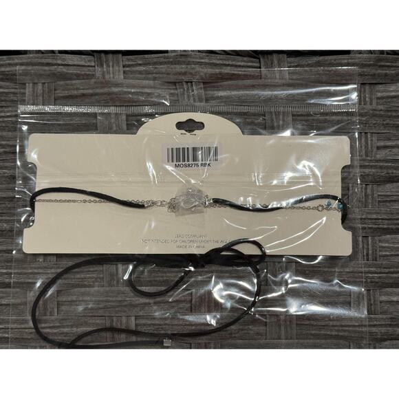 Mia Collection Blue Beaded Choker Necklace Black Suede Cord Adjustable USA Made - Picture 3 of 3